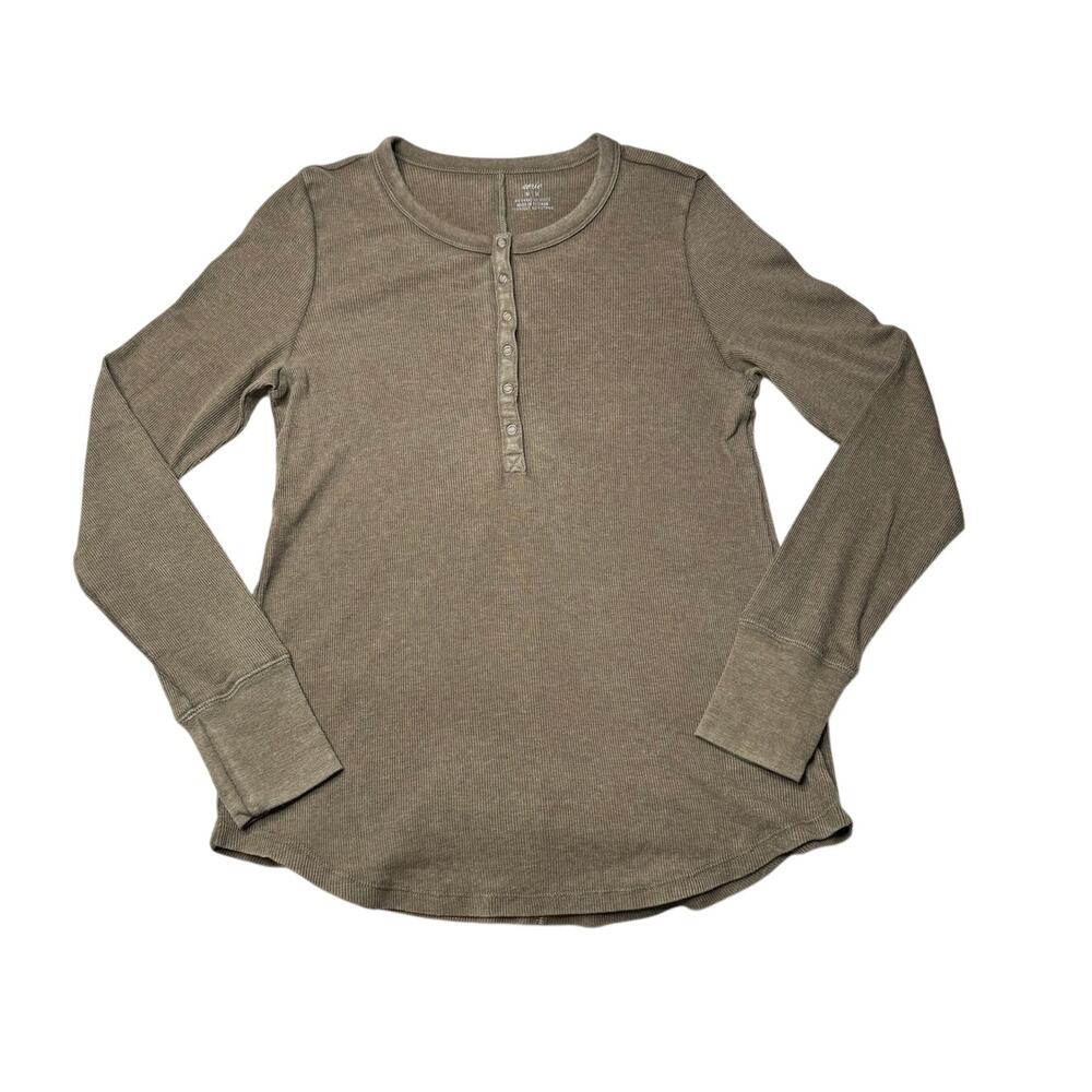 Aerie Brown Ribbed Henley Long Sleeve Layering Top Size Medium - Picture 4 of 9